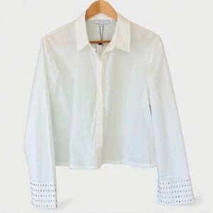TAYLOR TILLMAN NY Blouse in White with Silver Baguette Cuff Accents